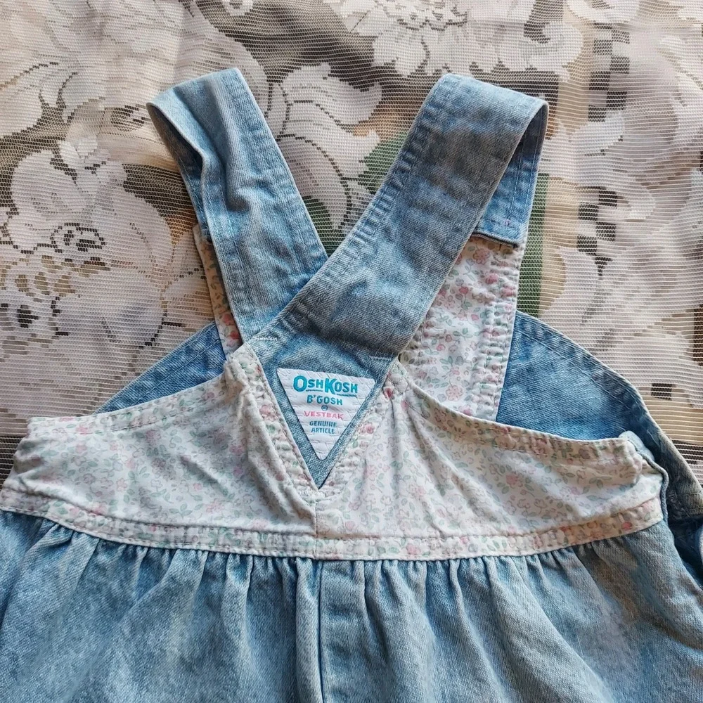 Vintage OshKosh B'gosh 18M Floral Denim Vestbak Overalls Light Wash Pink Buttons
